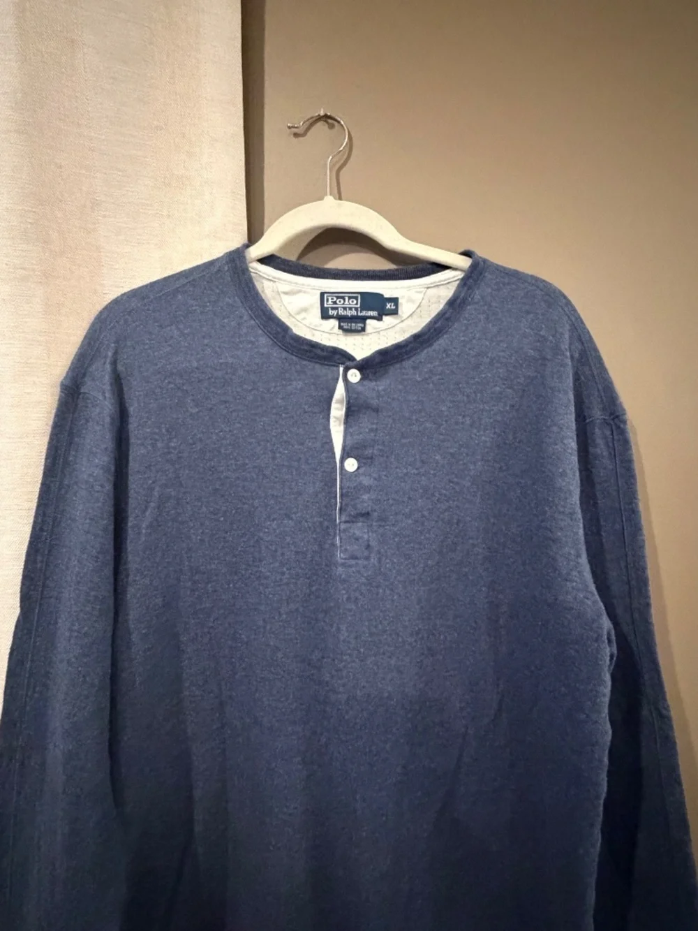 Vintage Polo Ralph Lauren Navy Slub Cotton Long Sleeve Henley Shirt, Size XL